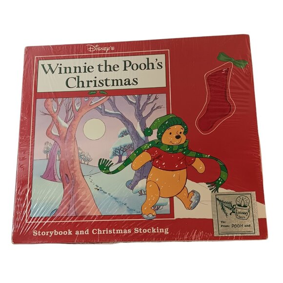 VTG Winnie the Pooh's Christmas Gift Box 1992 Storybook And Stocking New Sealed - Picture 1 of 8